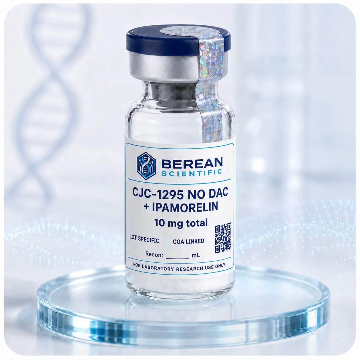 Berean Scientific CJC-1295 No DAC 5mg + Ipamorelin 5mg vial with 10 mg total label