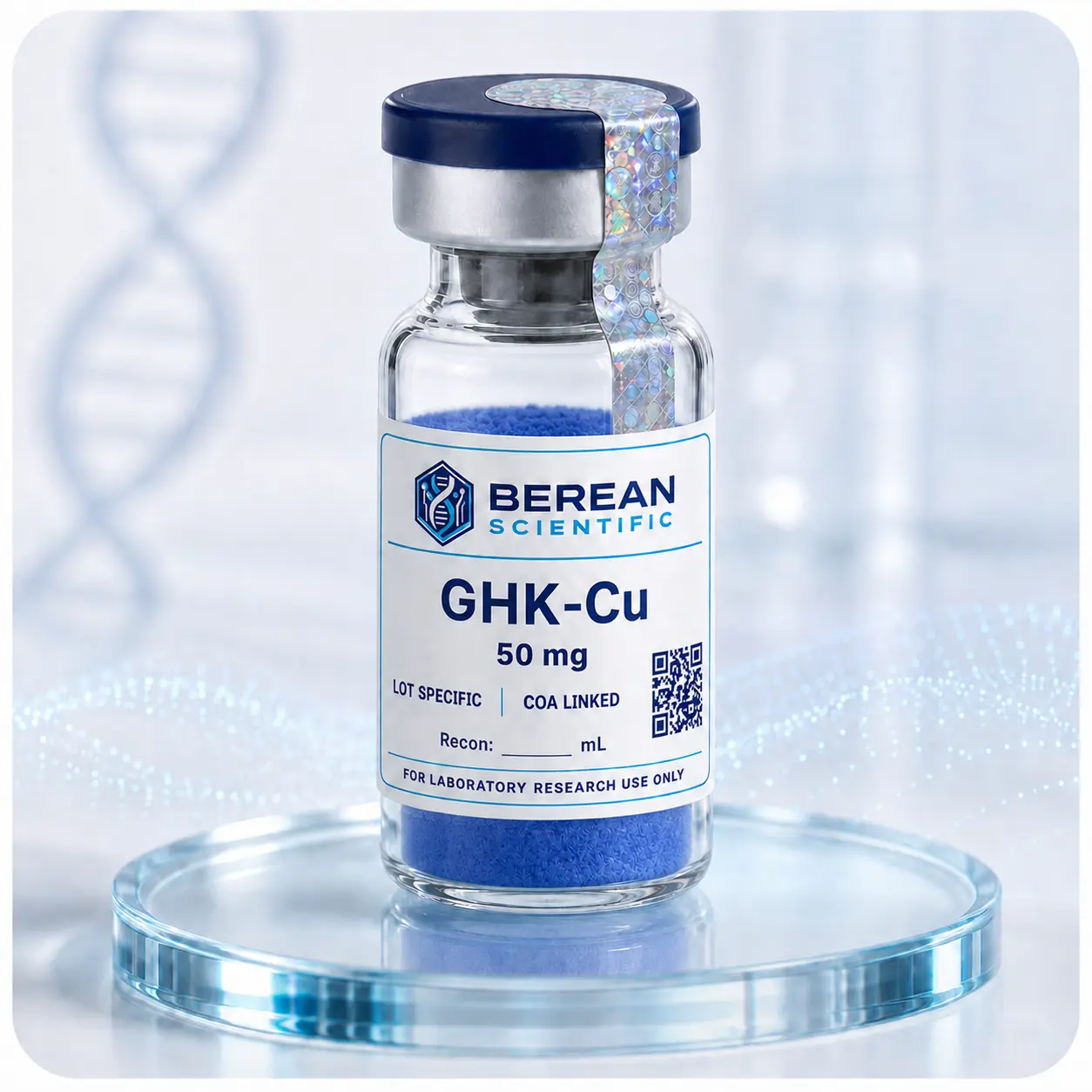 Berean Scientific GHK-Cu vial with 50 mg label