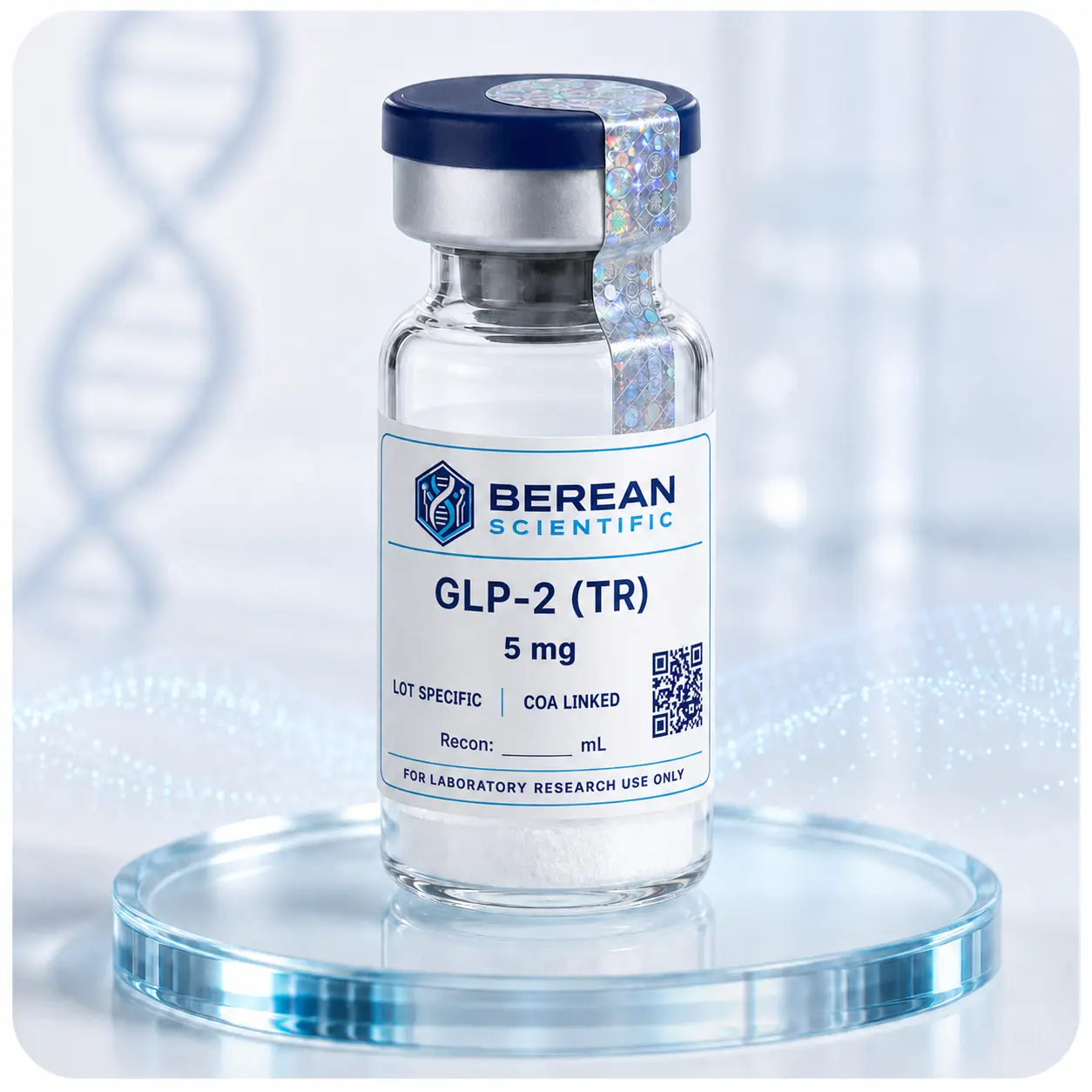 Berean Scientific GLP-2 (TR) vial with 5 mg label