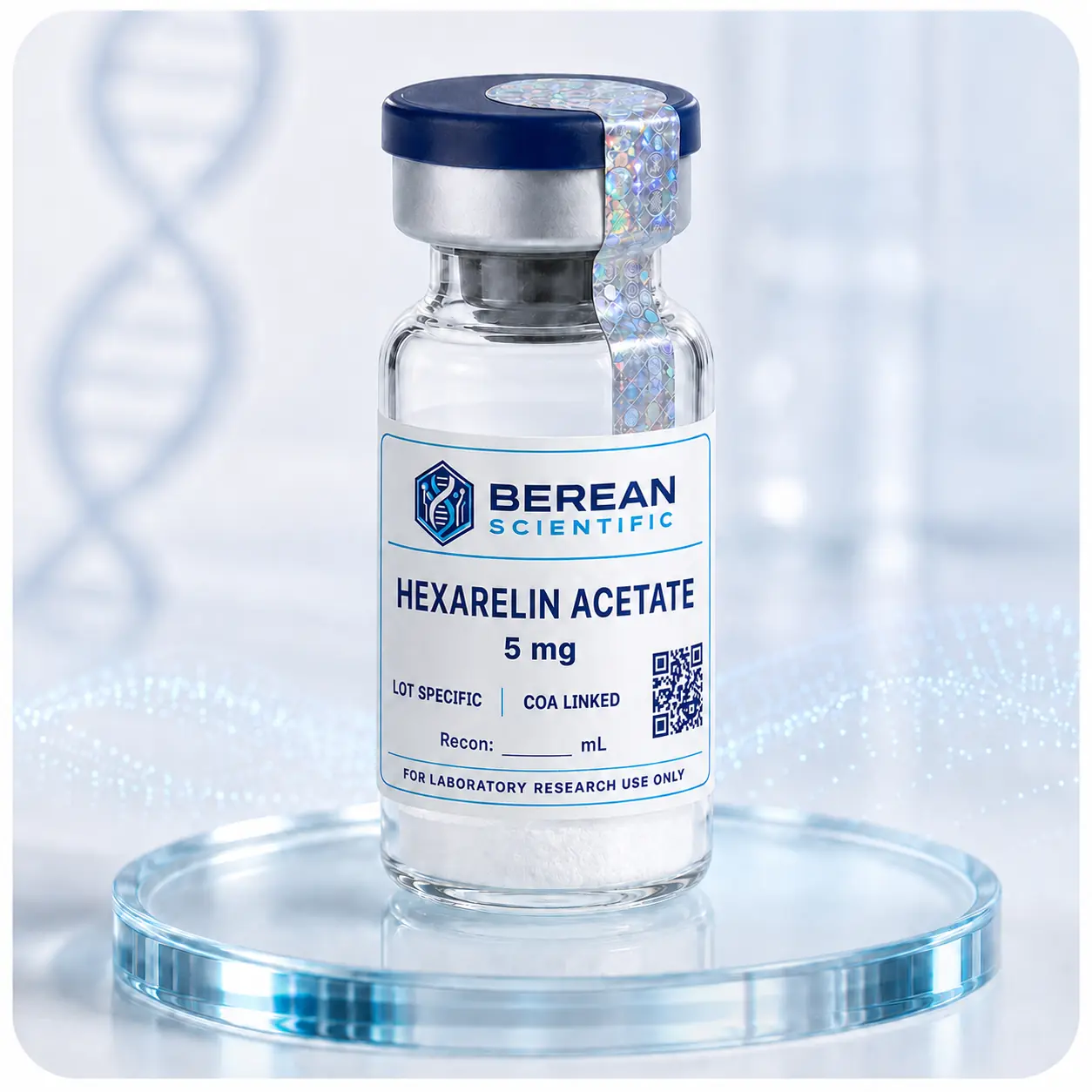 Berean Scientific Hexarelin Acetate vial with 5 mg label