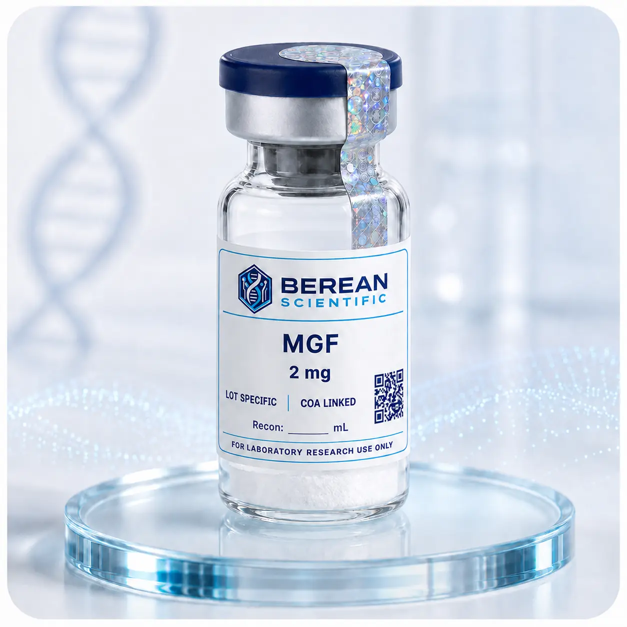 Berean Scientific MGF vial with 2 mg label